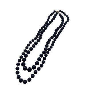 Vintage Navy Blue Acrylic Beaded Necklace Set Of 2 With Gold-Tone Clasps